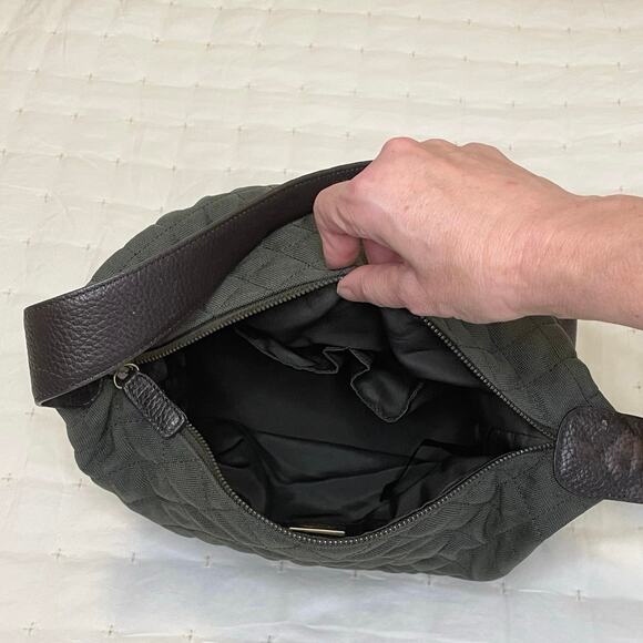 Talbots Army Green Quilted Nylon Canvas Shoulder Bag with Leather Trim Purse - Picture 5 of 10